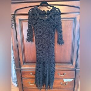 Free People Black Crochet Long Sleeve Dress